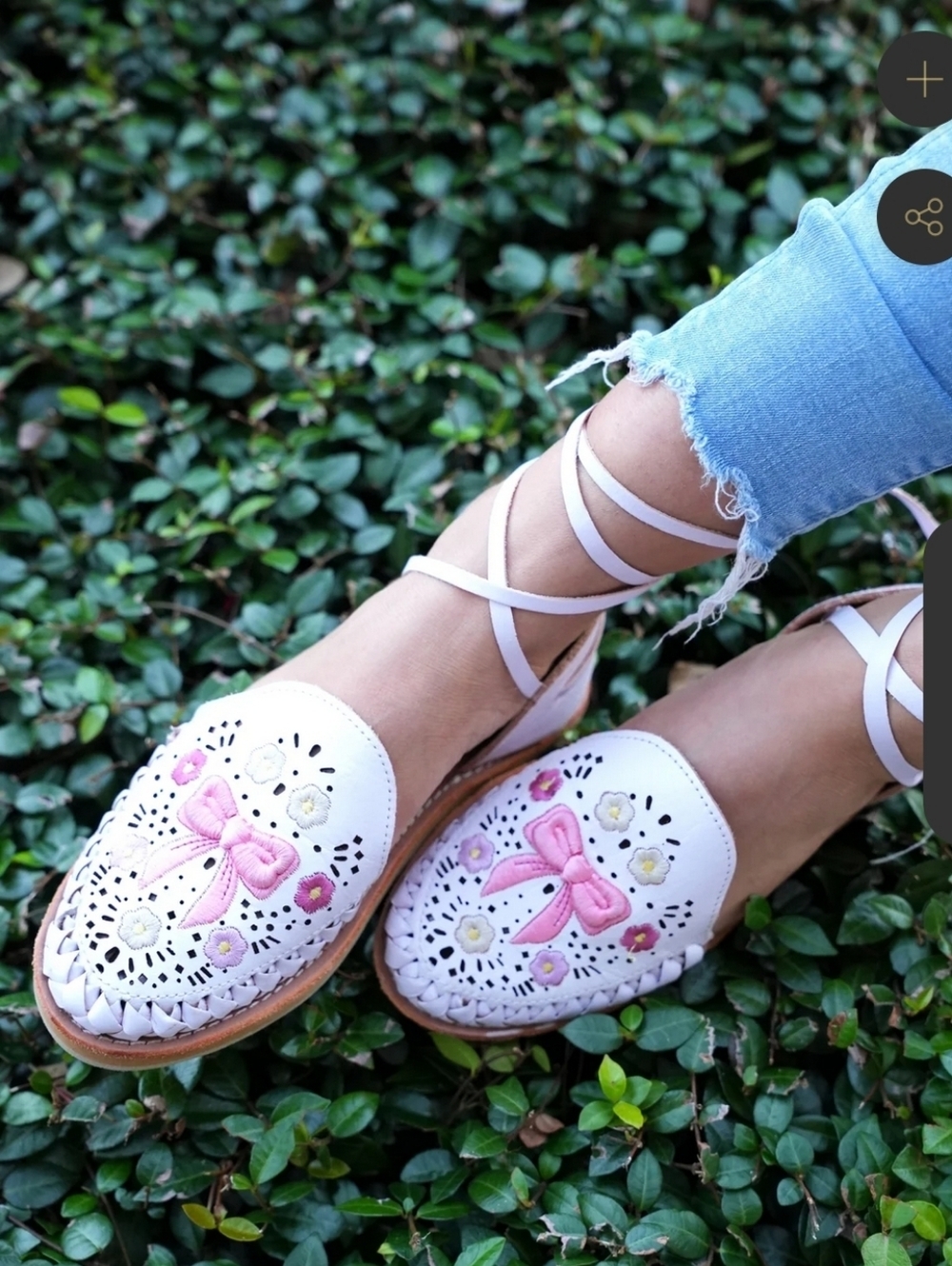 Ashley Creaciones White Ankle Wrap Leather  Huaraches Woven Embroidered Sandal 9